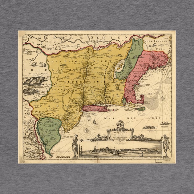 Vintage Map of New England (1685) by Bravuramedia